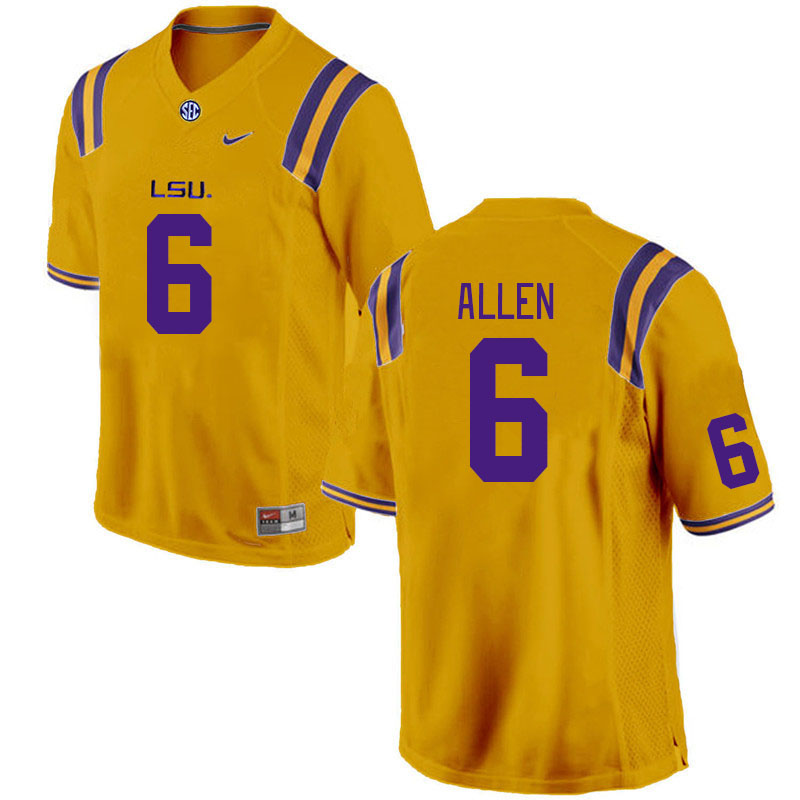 Men #6 Jordan Allen LSU Tigers College Football Jerseys Stitched Sale-Gold